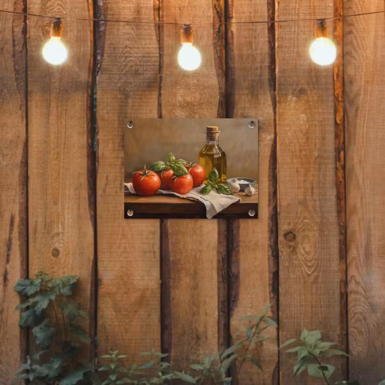 Tomaten - Olijfolie - Stilleven tuinposter los doek klein -sfeer1