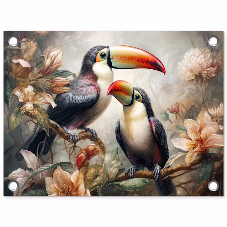 Toekan - Vogels - Bloemen - Jungle tuinposter los doek klein -3d