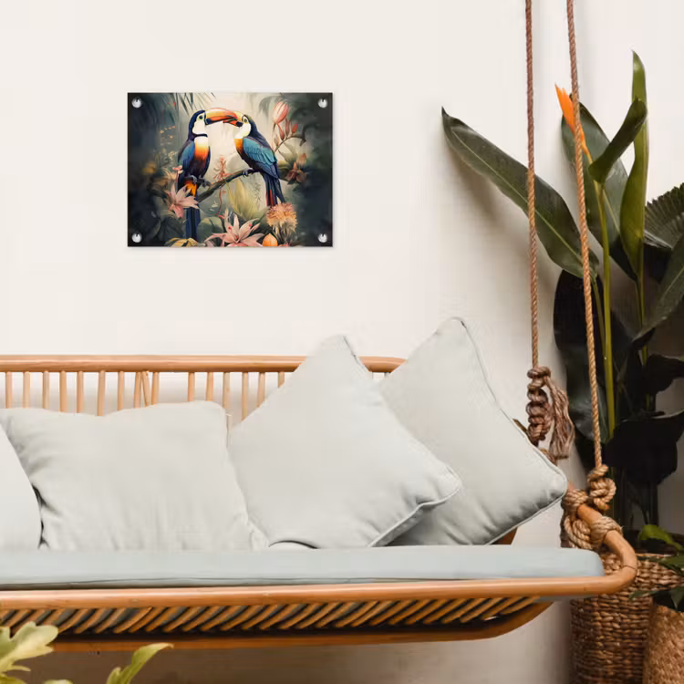 Toekan - Vogels - Bloemen - Natuur - Jungle tuinposter los doek klein -sfeer7