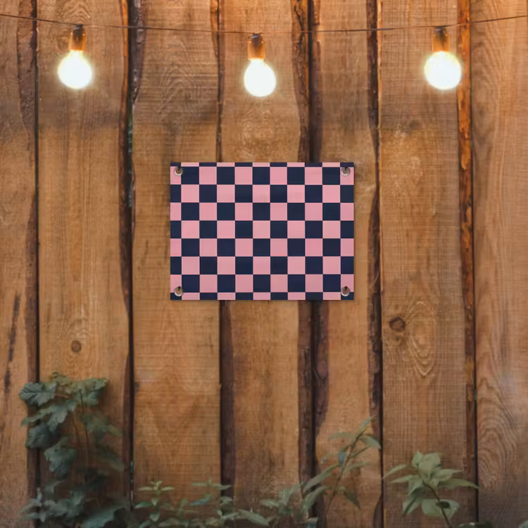 Traditioneel - Patroon - Blauw - Roze tuinposter los doek klein 239 -sfeer1