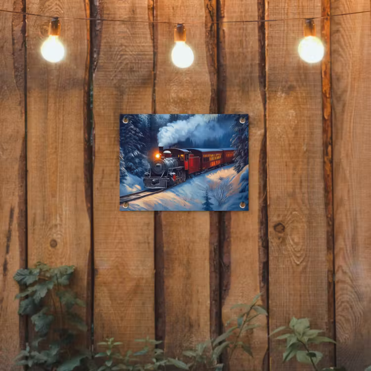 Trein - Kerst - Sneeuw - Kersttrein tuinposter los doek klein -sfeer1