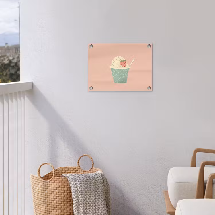 Bakje - Ijs - Aardbei - Roze tuinposter los doek klein -sfeer8