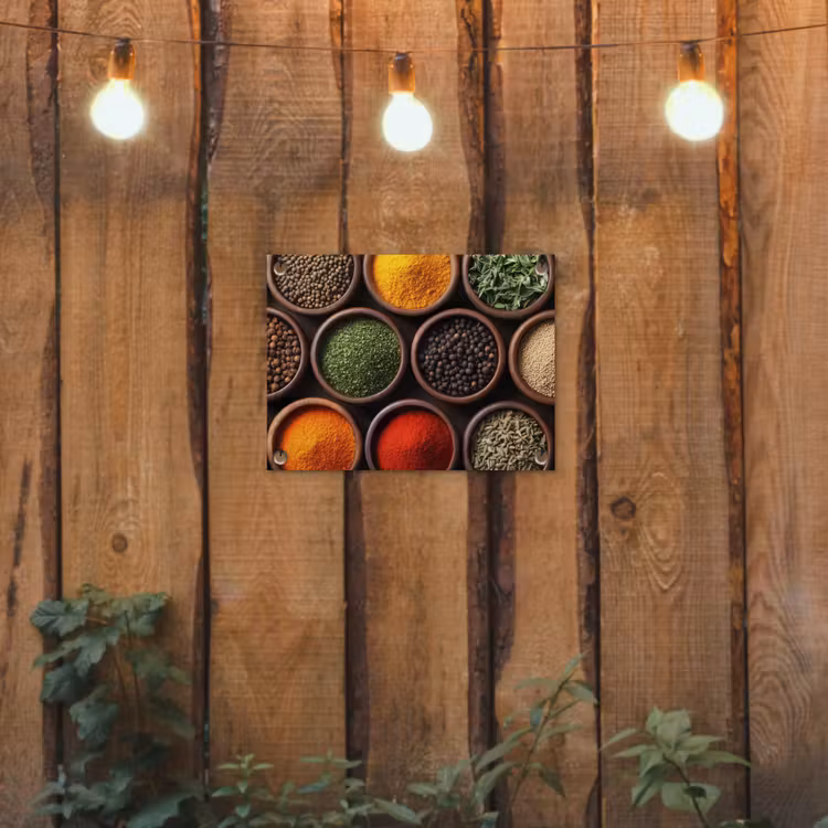 Bakjes - Hout - Kruiden - Kleurrijk tuinposter los doek klein -sfeer1