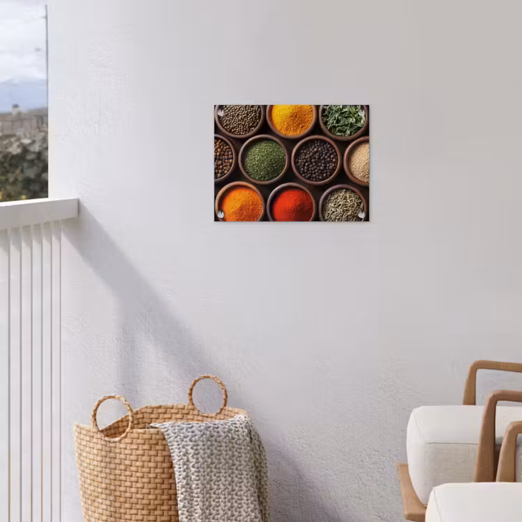 Bakjes - Hout - Kruiden - Kleurrijk tuinposter los doek klein -sfeer8