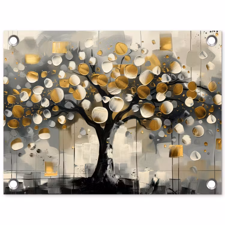 Boom - Abstract - Beige - Goud - Zwart tuinposter los doek klein -3d