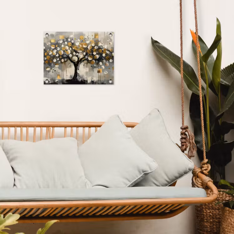 Boom - Abstract - Beige - Goud - Zwart tuinposter los doek klein -sfeer7