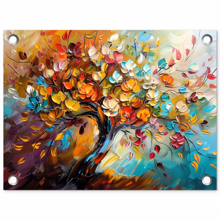 Boom - Abstract - Kleurrijk - Bloemen tuinposter los doek klein -3d