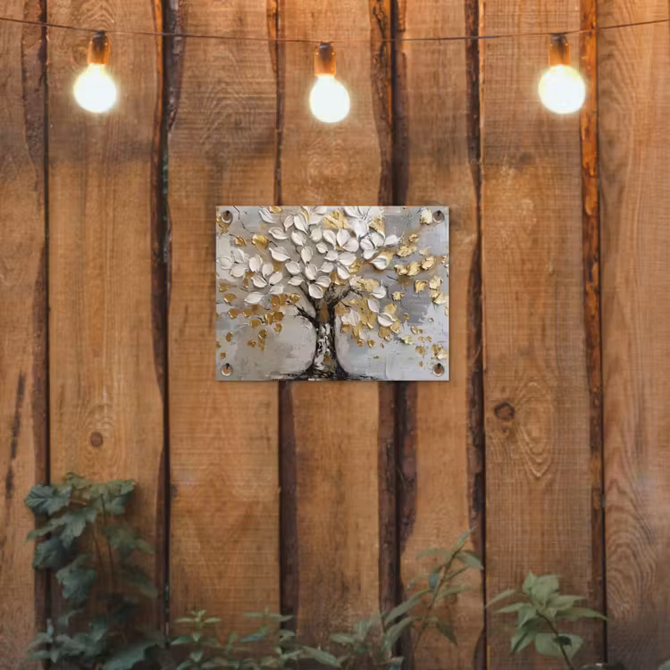 Boom - Beige - Grijs - Goud - Abstract tuinposter los doek klein -sfeer1