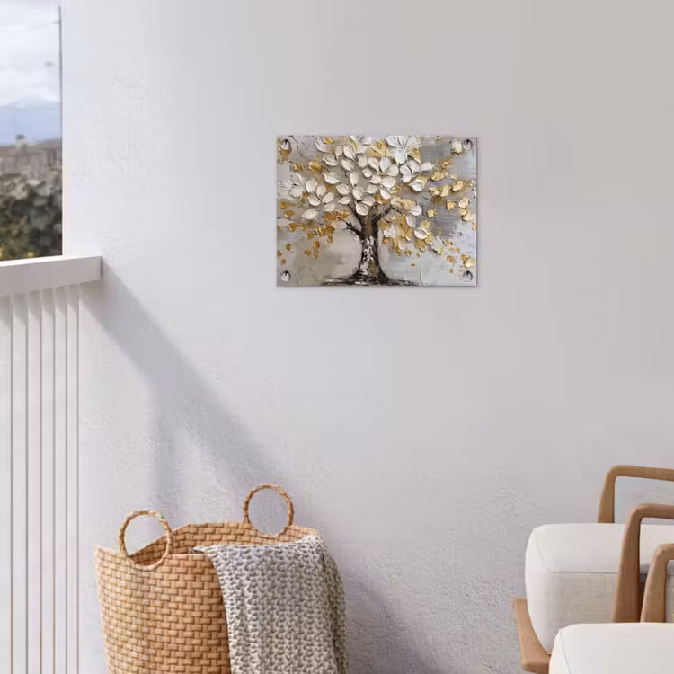 Boom - Beige - Grijs - Goud - Abstract tuinposter los doek klein -sfeer8