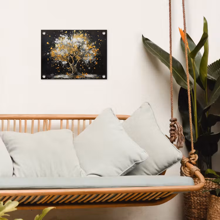 Boom - Zwart - Goud - Wit - Modern tuinposter los doek klein -sfeer7