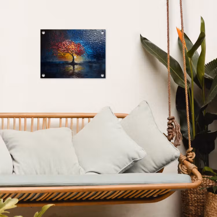 Boom - Blauw - Bladeren - Vakken tuinposter los doek klein -sfeer7