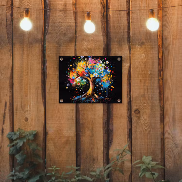 Boom - Kleurrijk - Bloemen - Zwart tuinposter los doek klein -sfeer1