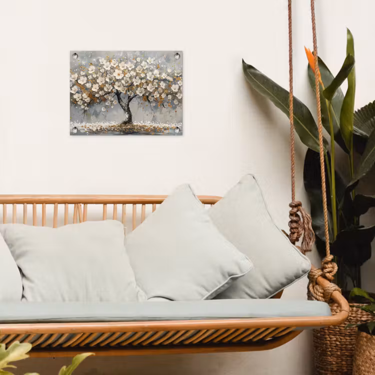 Boom - Bloemen - Wit - Natuur - Kunst tuinposter los doek klein -sfeer7