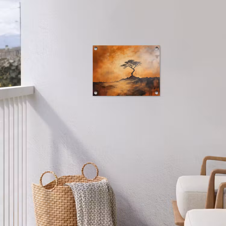 Boom - Landschap - Oranje tuinposter los doek klein -sfeer8