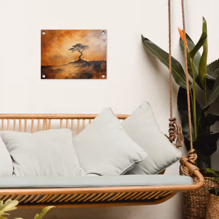 Boom - Landschap - Oranje tuinposter los doek klein -sfeer7