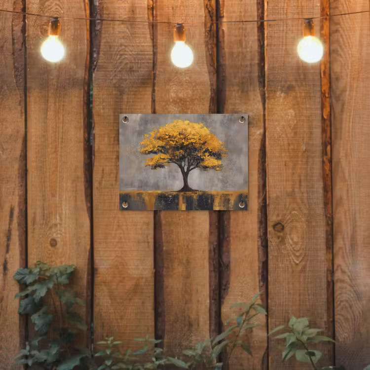 Boom - Bladeren - Goud - Abstract tuinposter los doek klein -sfeer1