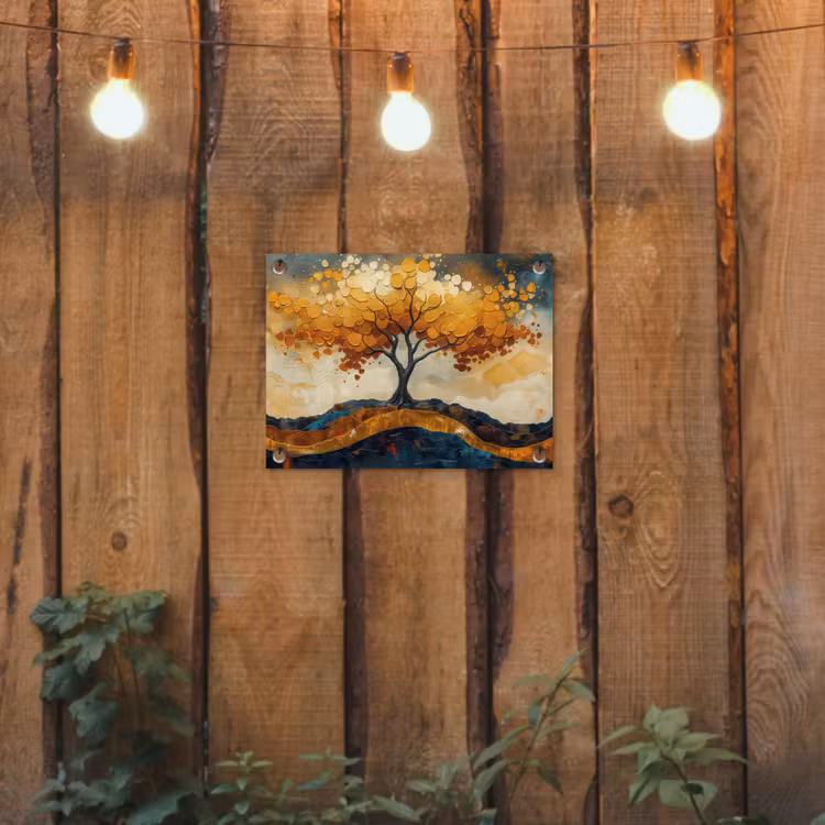 Boom - Natuur - Goud - Modern tuinposter los doek klein -sfeer1