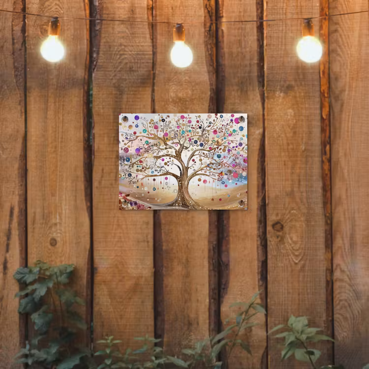 Levensboom - Goud - Kleurrijk - Abstract - Aesthetic tuinposter los doek klein -sfeer1