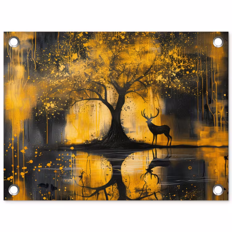 Boom - Verflook - Hert - Natuur - Goud tuinposter los doek klein -3d