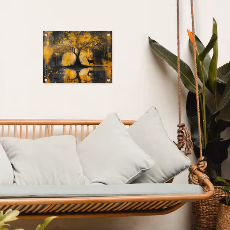 Boom - Verflook - Hert - Natuur - Goud tuinposter los doek klein -sfeer7