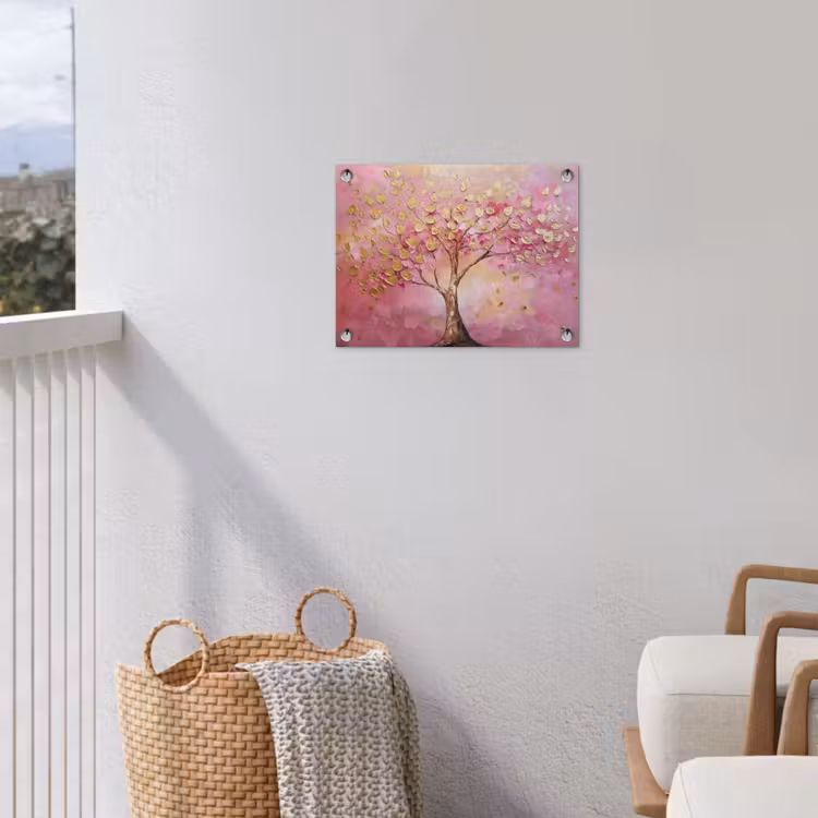 Boom - Roze - Goud - Modern tuinposter los doek klein -sfeer8