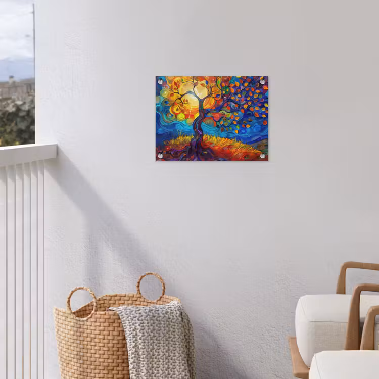 Boom - Zon - Verflook - Kleuren - Abstract tuinposter los doek klein -sfeer8