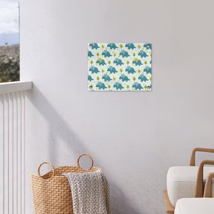 Triceratop - Blauw - Stippen - Boompjes tuinposter los doek klein -sfeer8