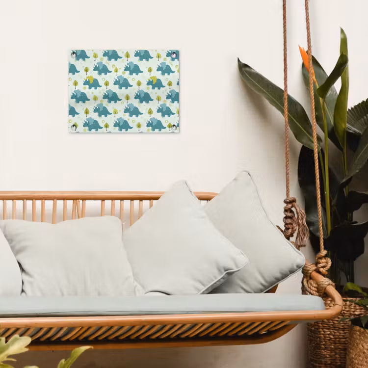 Triceratop - Blauw - Stippen - Boompjes tuinposter los doek klein -sfeer7
