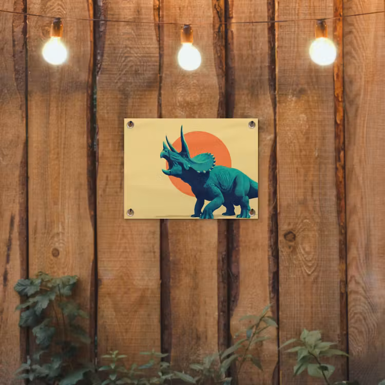 Triceratops - Cirkel - Oranje - Hoorns tuinposter los doek klein -sfeer1