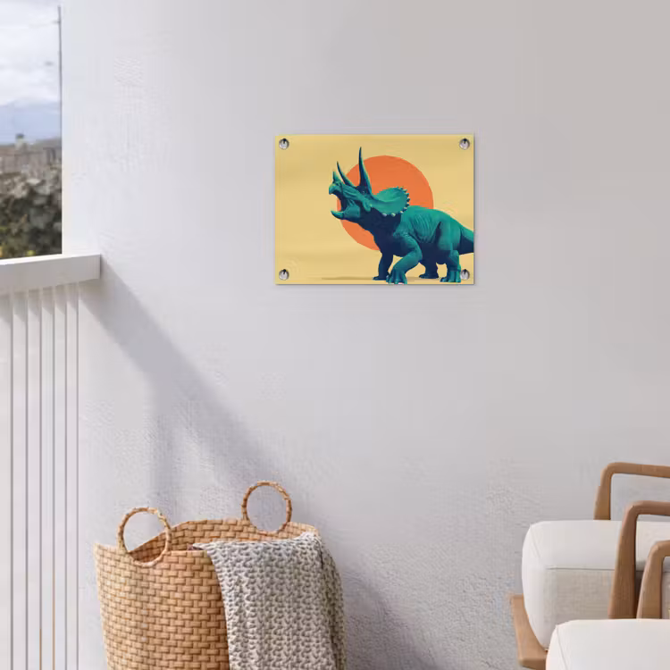 Triceratops - Cirkel - Oranje - Hoorns tuinposter los doek klein -sfeer8