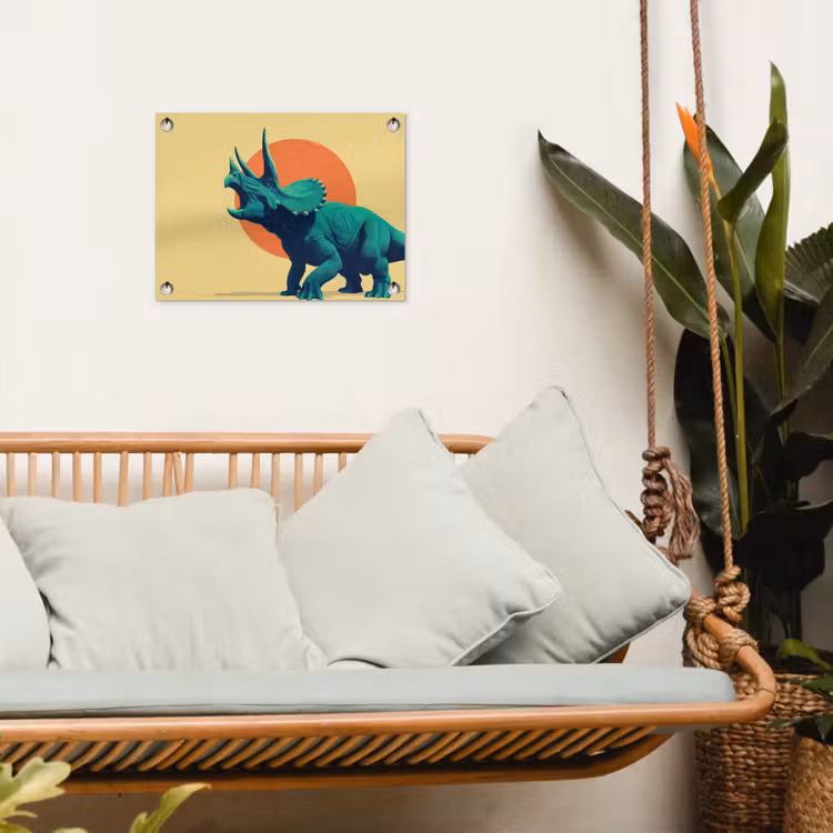 Triceratops - Cirkel - Oranje - Hoorns tuinposter los doek klein -sfeer7