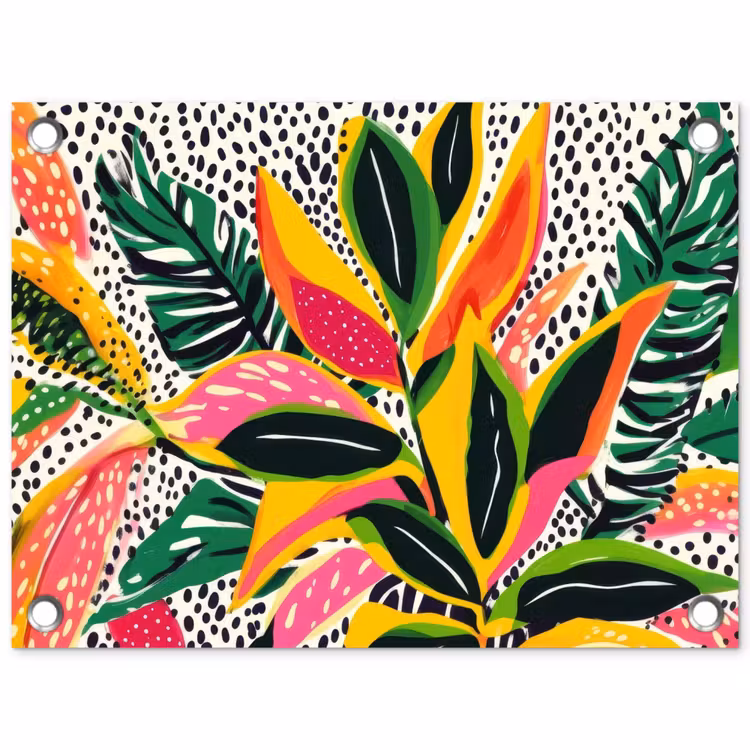 Tropisch - Bladeren - Zwart - wit tuinposter los doek klein -3d