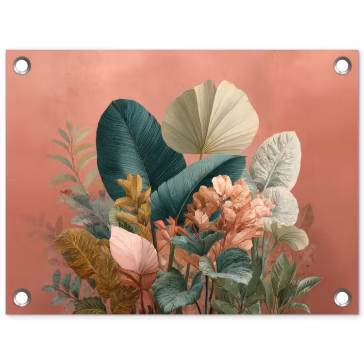 Tropische bladeren - Bloemen - Roze - groen tuinposter los doek klein -3d