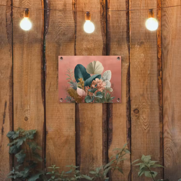 Tropische bladeren - Bloemen - Roze - groen tuinposter los doek klein -sfeer1