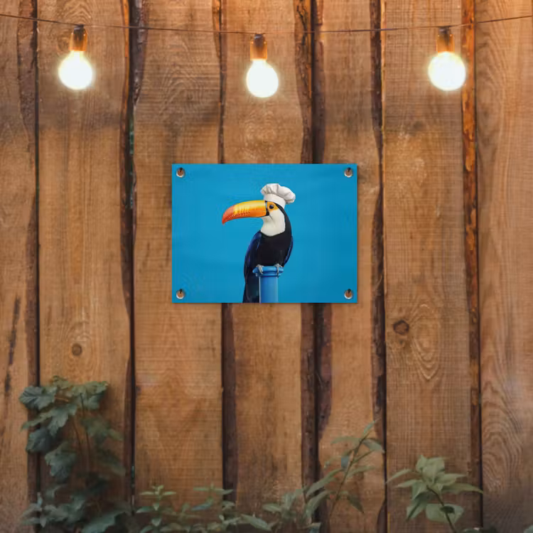 Tucan - Sokkel - Vogel - Koksmuts tuinposter los doek klein -sfeer1