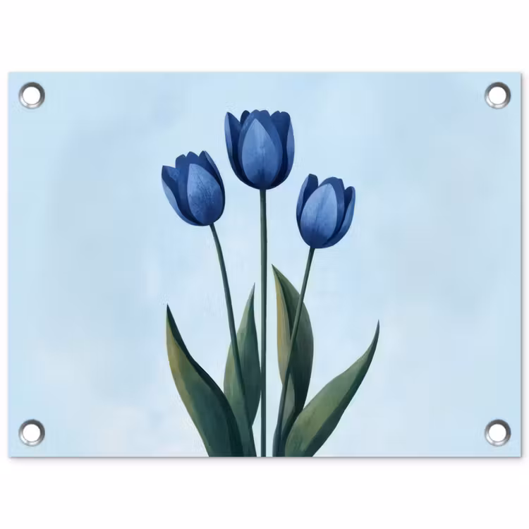Tulpen - Blauw - Bladeren tuinposter los doek klein -3d
