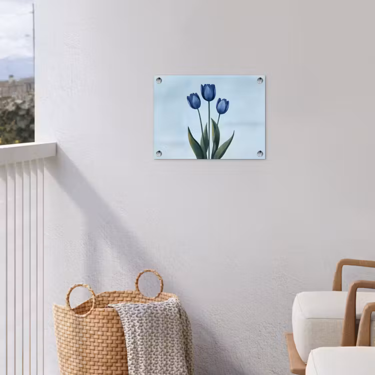 Tulpen - Blauw - Bladeren tuinposter los doek klein -sfeer8