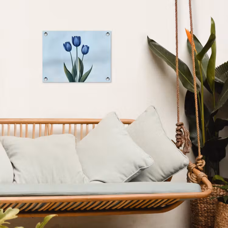 Tulpen - Blauw - Bladeren tuinposter los doek klein -sfeer7