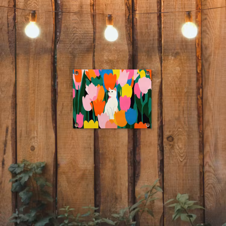 Tulpen - Kat - Kleurrijk tuinposter los doek klein -sfeer1