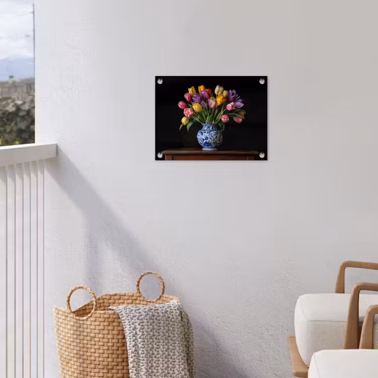 Tulpen - Kleuren - Hout - Vaas tuinposter los doek klein -sfeer8