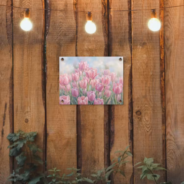 Tulpen - Veld - Lente - Roze tuinposter los doek klein -sfeer1