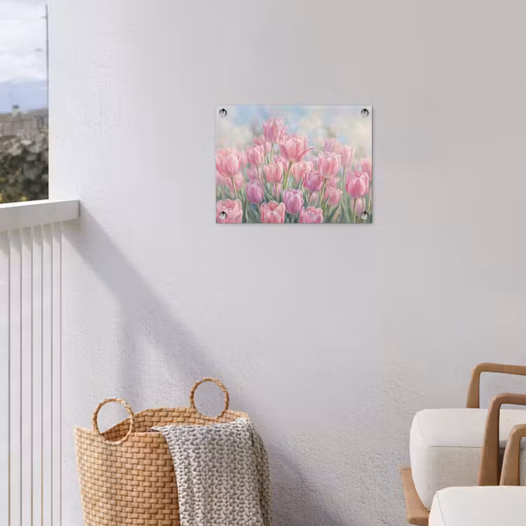 Tulpen - Veld - Lente - Roze tuinposter los doek klein -sfeer8