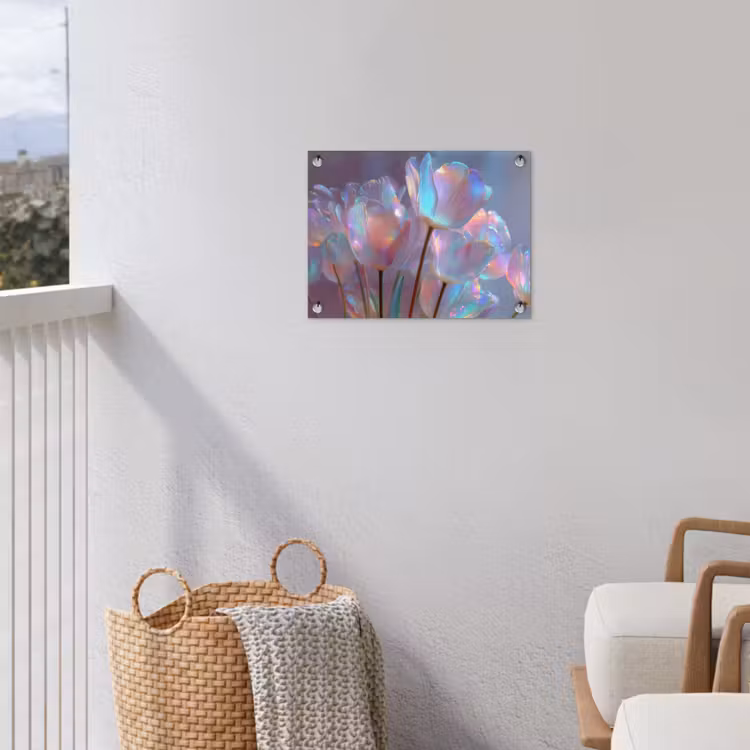 Tulpen - Glazen - Bloemblaadjes - Pasteltinten tuinposter los doek klein -sfeer8