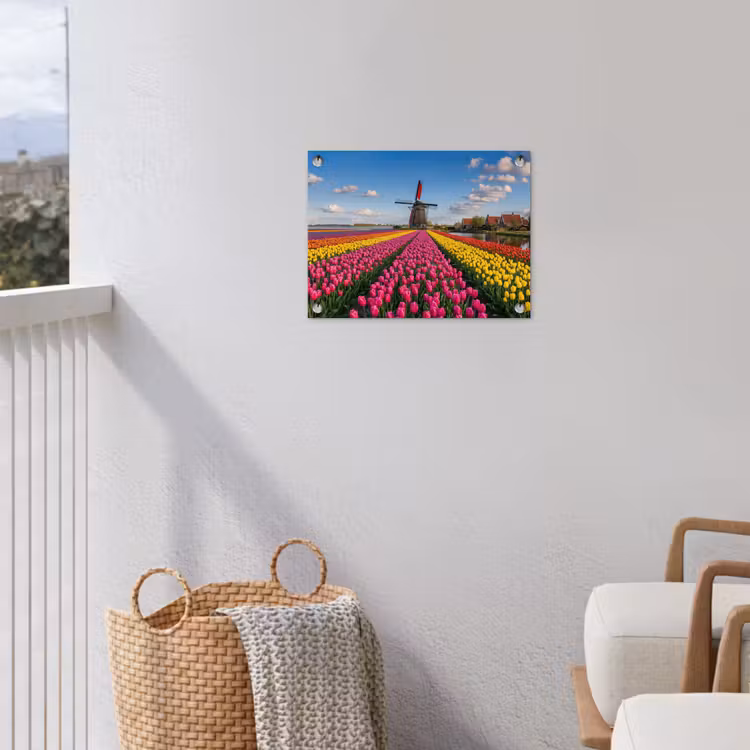 Tulpen - Holland - Molen - Kleurrijk tuinposter los doek klein -sfeer8