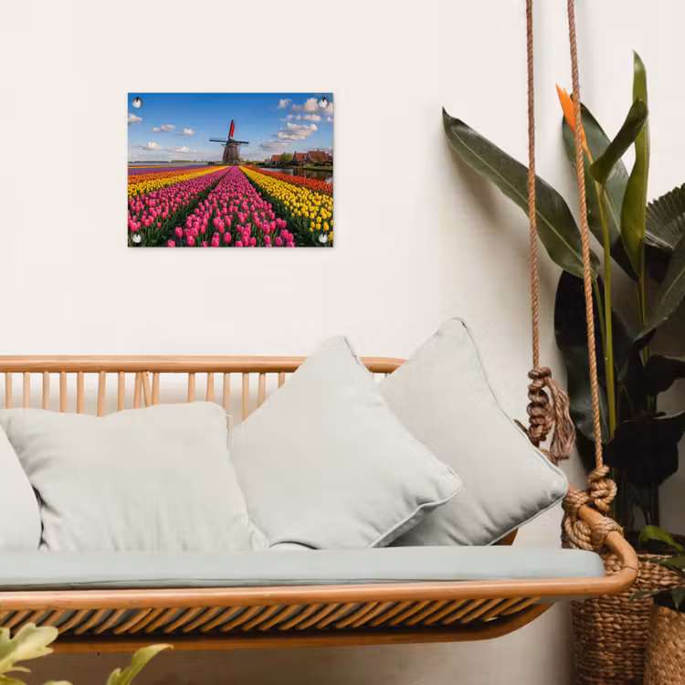 Tulpen - Holland - Molen - Kleurrijk tuinposter los doek klein -sfeer7