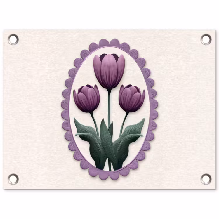 Tulpen - Paars - Lijst - Bladeren tuinposter los doek klein -3d