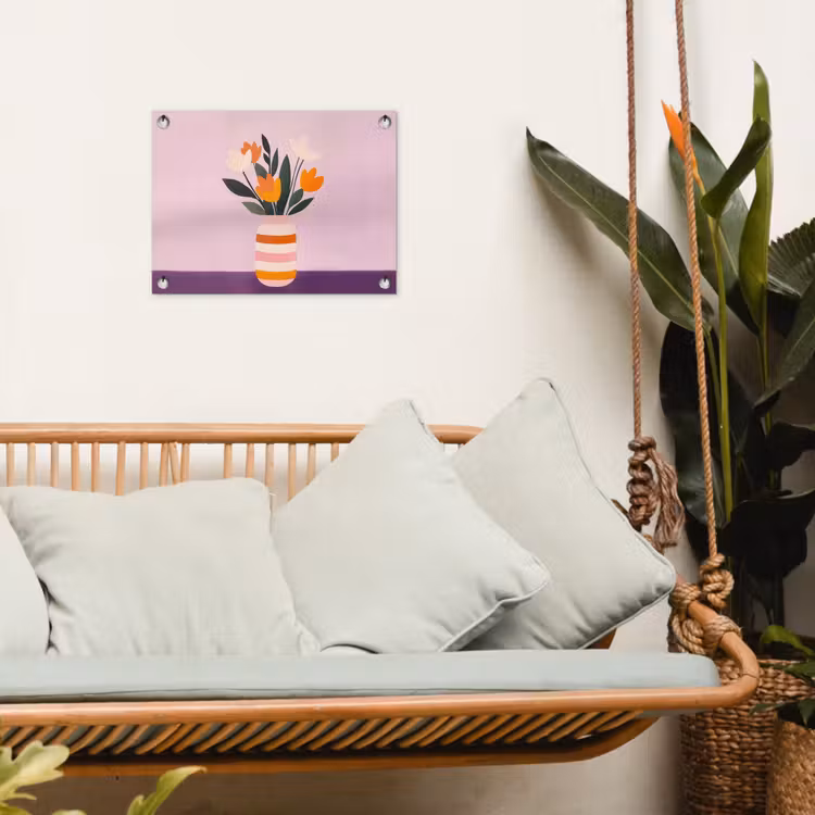 Tulpen - Vaas - Strepen - Paars tuinposter los doek klein -sfeer7