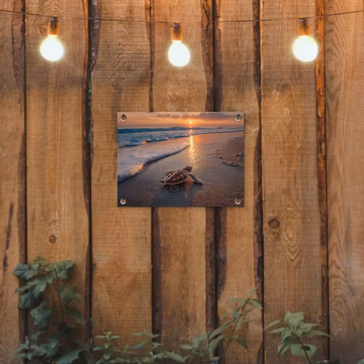 Schildpad - strand - Zonsondergang tuinposter los doek klein -sfeer1