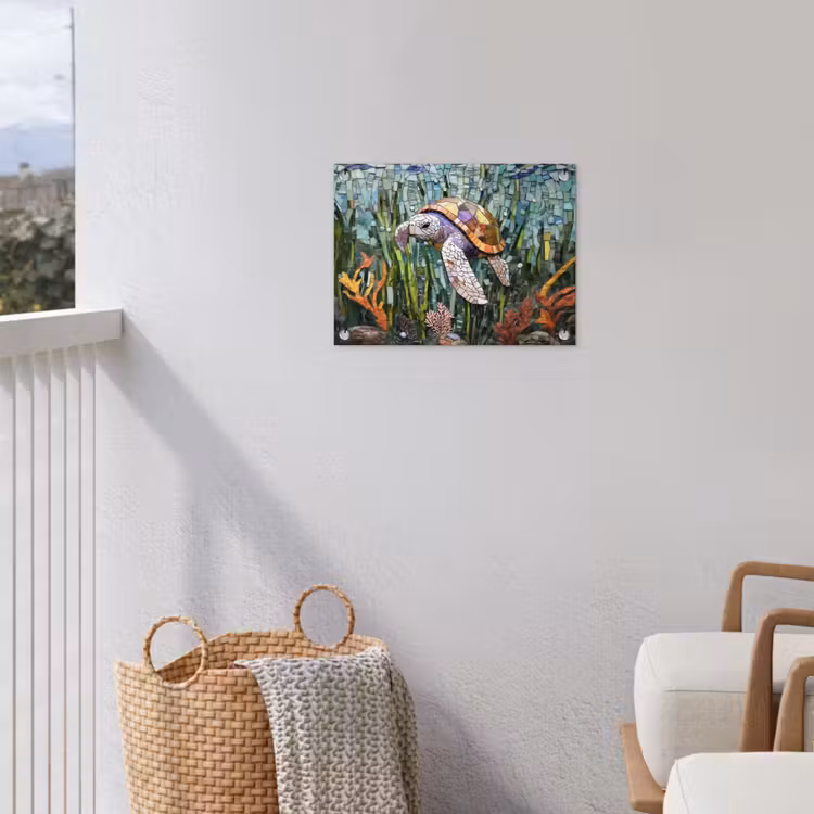 Schildpad - Zeewier - Mozaïek tuinposter los doek klein -sfeer8