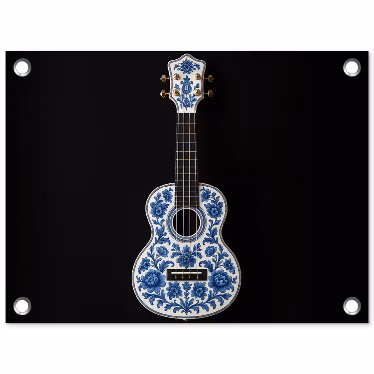 Ukelele - Delfts - Blauw - Muziek tuinposter los doek klein -3d
